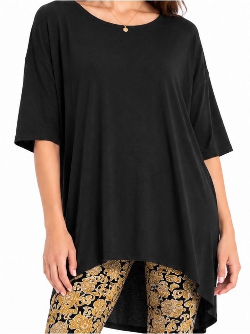 LuLaRoe Irma Tunic Top M Solid Black High Low Leggings Tee
